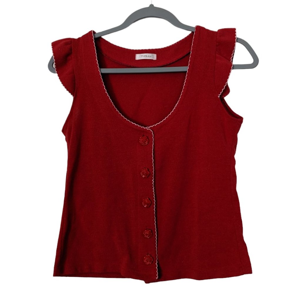Women's T.a.b. vintage flutter sleeve top, red, size XL